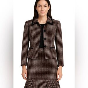 Classiques Entier Brown Red and Black Houndstooth Blazer and Skirt set